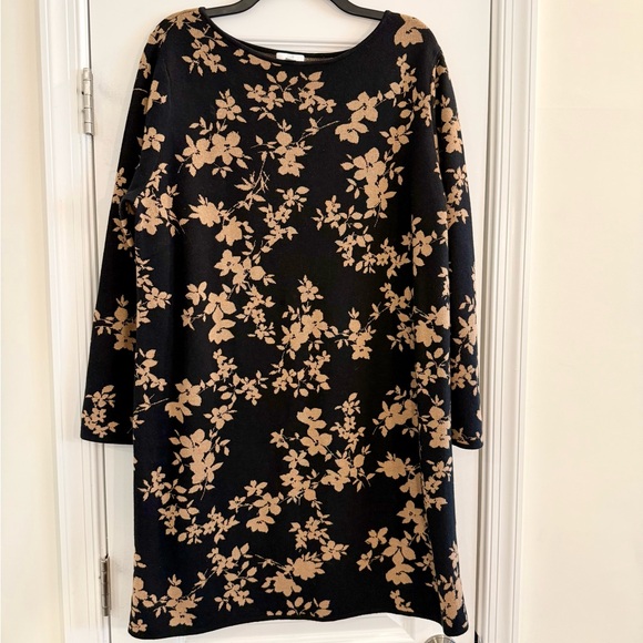 J. Jill Dresses & Skirts - J. Jill Floral Jacquard Sweater Dress Women’s L Petite Black Tan Knit Fall